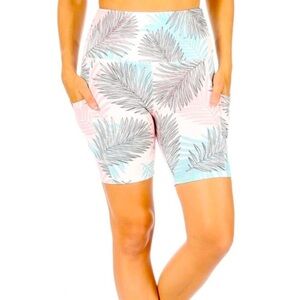 SHOSHO XL 12/14 Palm Leaves Beachy Print Active Yoga Biker Pockets Shorts